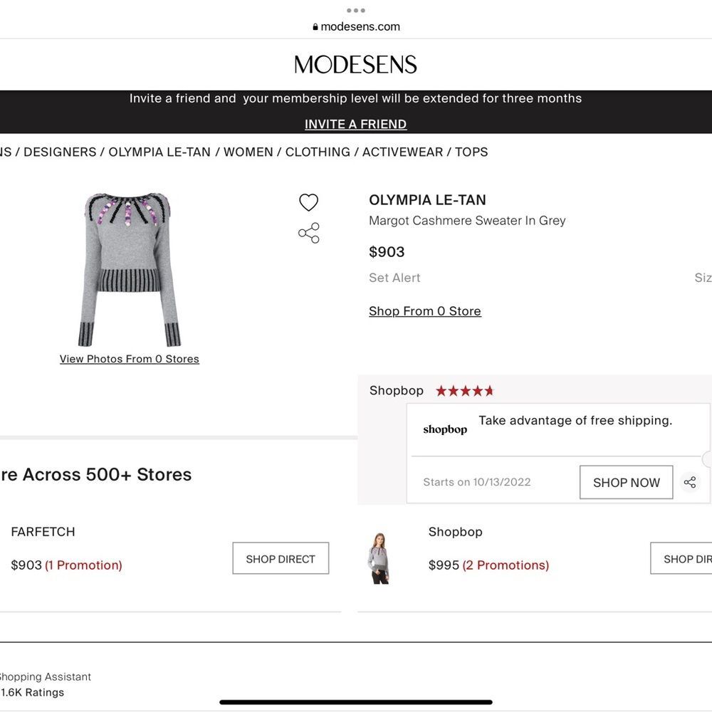 Olympia Le-Tan Cashmere Margot Embroidered Sweater in Grey Medium - Picture 7 of 15